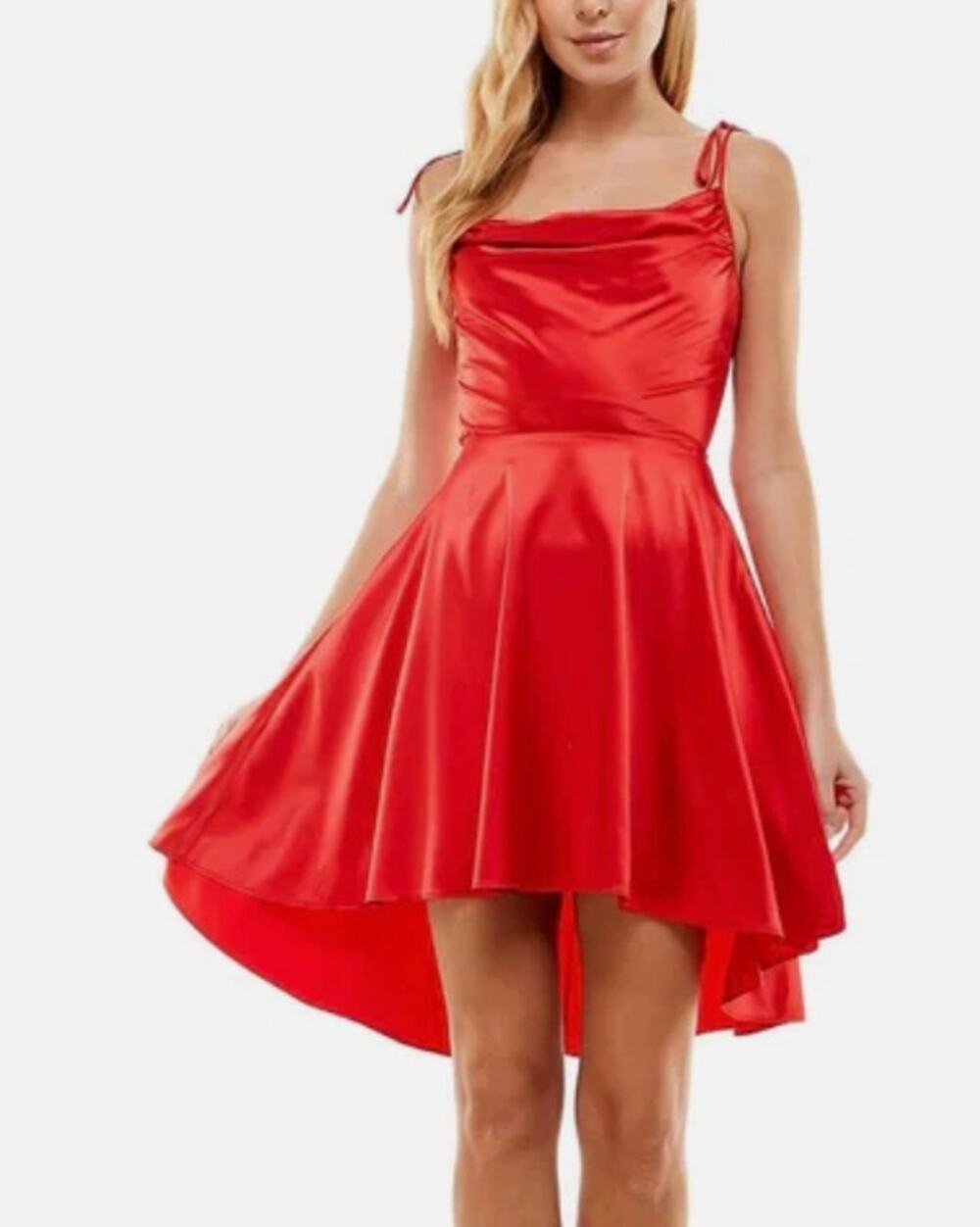 NEW City Studio Macy's Satin Cowl Neck High-Low Mini Dress Red Apple/Pink Sz 0